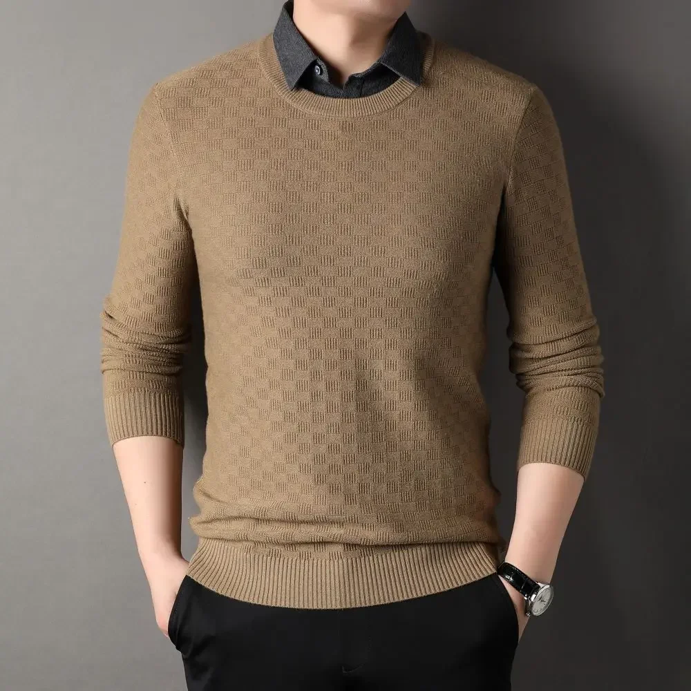 Fake Two Pieces Men's Warm Sweaters Korean Version Fashionable Long Sleeved T-shirt Comfortable Skin Friendly Top W5890