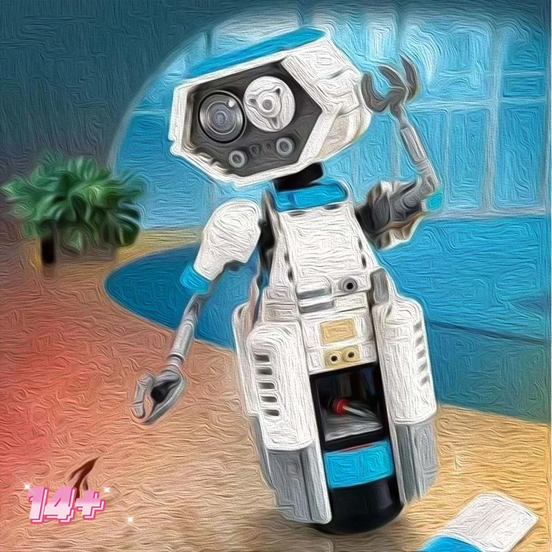 New Sale 747 Pcs White Blue Robot Building Brick Toy DIY Assemble Machine Model Tabletop Display Birthday Gift