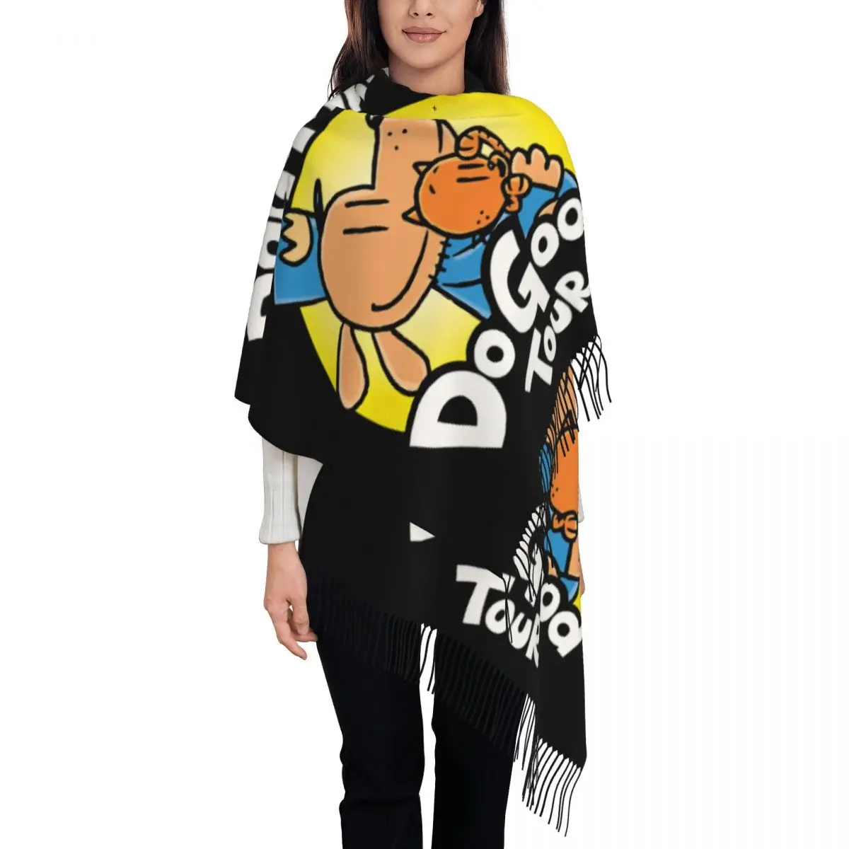 

Изготовленный на заказ шарф с рисунком собаки и мужчины для женщин, длинные зимние теплые шаль с кисточками, шарфы унисекс