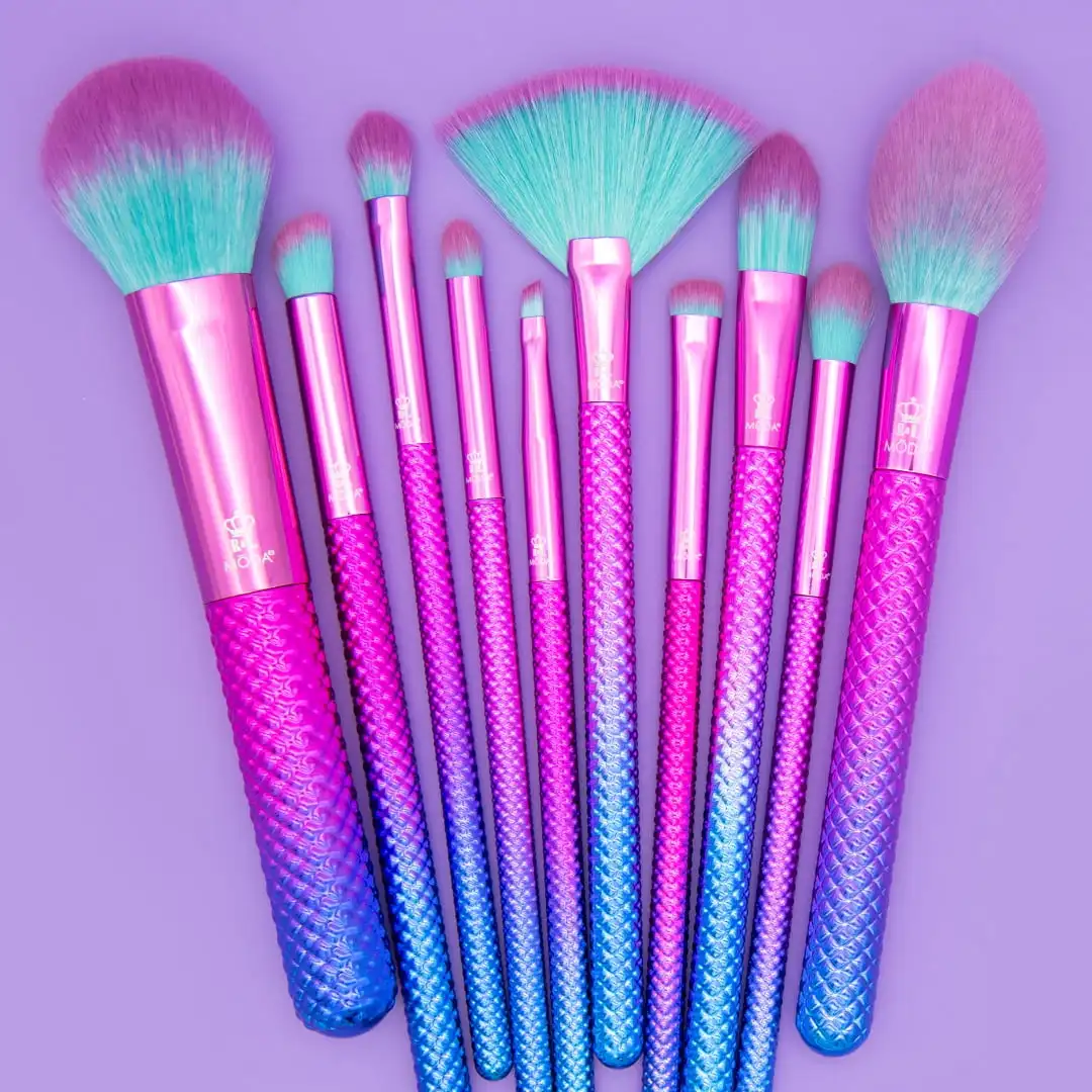 

10pc Makeup Brush Set, Includes Pointed Foundation, Fan, and Crease