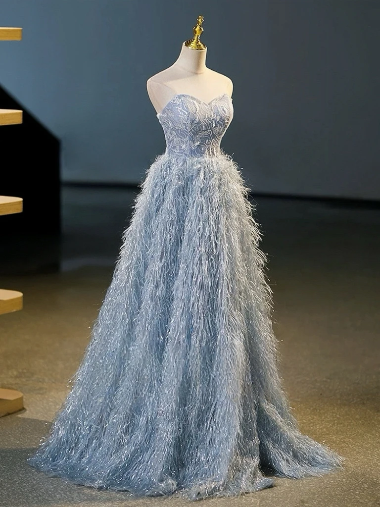 فساتين سهرة على شكل حرف A بدون حمالات بدون أكمام ريشة طول الأرض أنيقة طويلة ماكسي لحفلات الزفاف فساتين رسمية للنساء #4