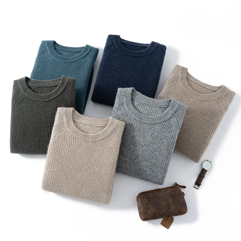 100% ピュアカシミヤセーターメンズ O ネックニットジャンパー秋/冬新ソリッドカラー長袖トップスビジネスカジュアル紳士服