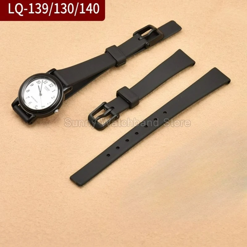 For Casio LQ-130/139/140 Series Elastic Resin Watch Strap for Women 12mm Simple and Thin  Replacement Small Black Watchband