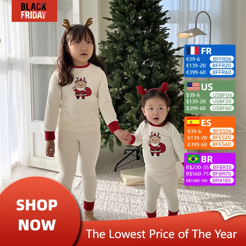 Christmas Newborn Baby Clothes Boys Girls Kids Set Cotton Long Sleeve Cartoon Santa Claus print Children's Set Costume Pajamas