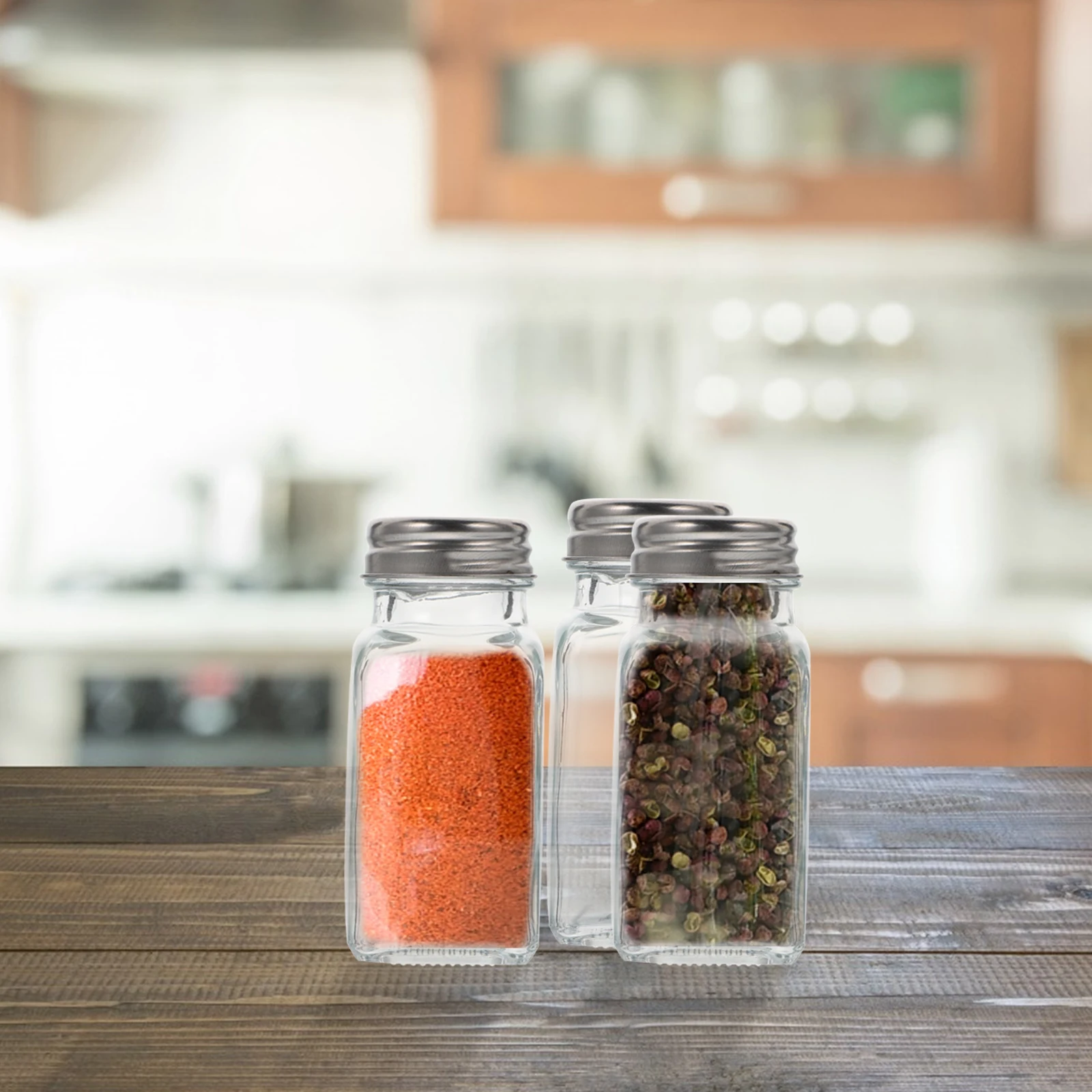 

10Pcs Clear Glass Spice Containers Stainless Steel Lid Multi-Function Design Small Size Kitchen Storage