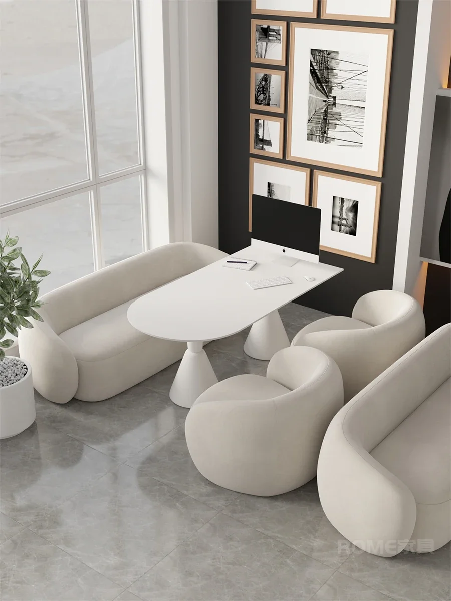 Studio selection lounge area reception curved sofa cream wedding dress negotiation beauty salon table coffee table combination