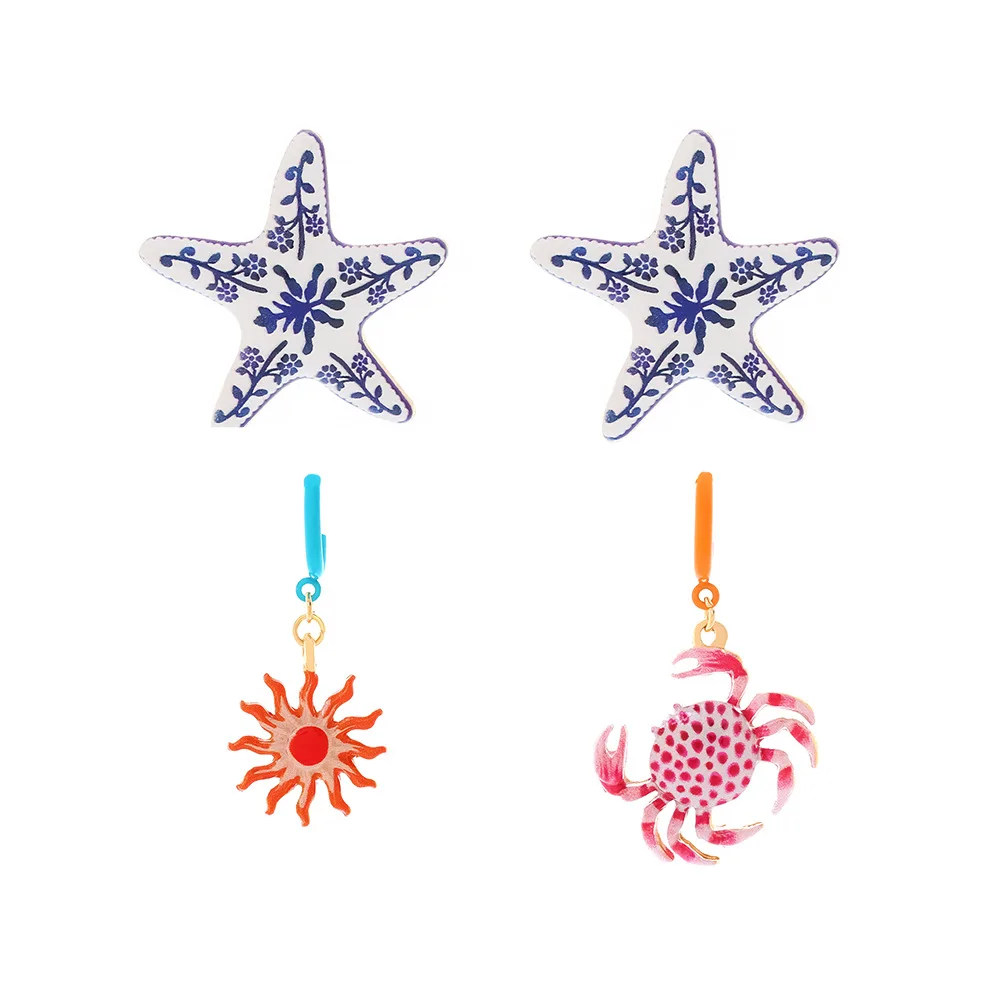 

ZAA Personality Design Starfish Crab Sunflower Earrings for Women 2025 Trend Summer Beach Party Jewelry Gifts
