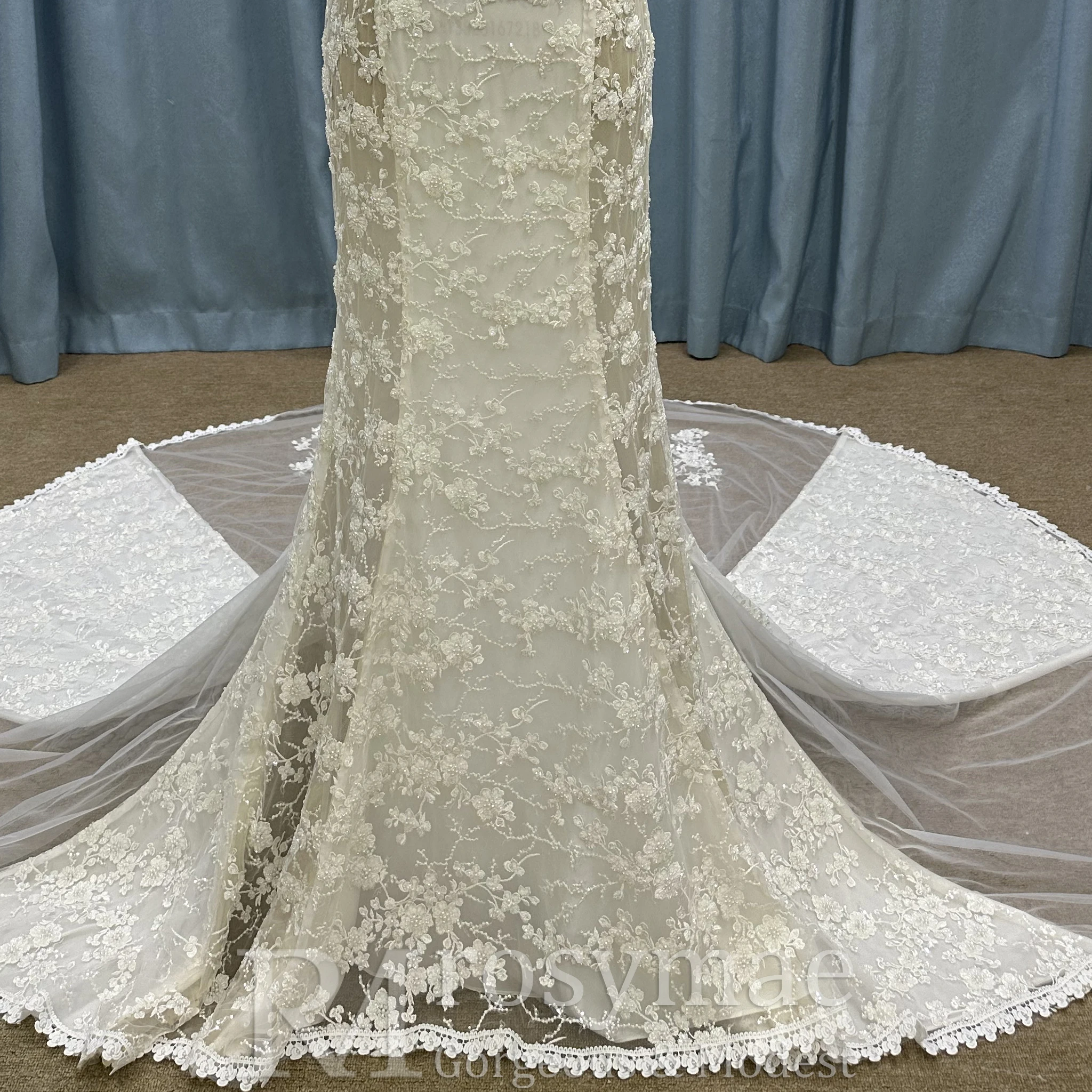 Rosymae robe de mariée sirène en dentelle florale encolure carrée manches débardeur robe de mariée blanche vestidos de novia boda