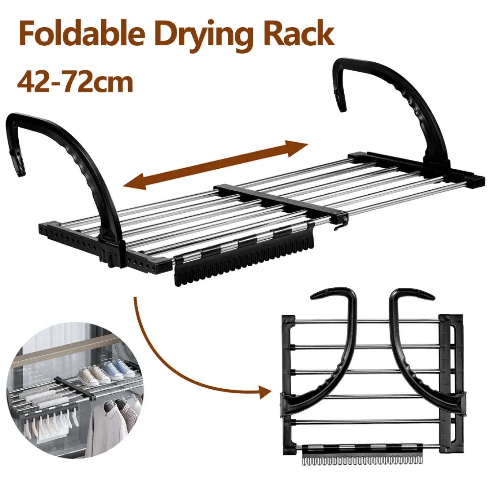 

New Foldable Radiator Drying Rack Extendable Clothes Drying Hanger Stainless Steel 42-72cm Shoes Towels Drying Rack for Balcony