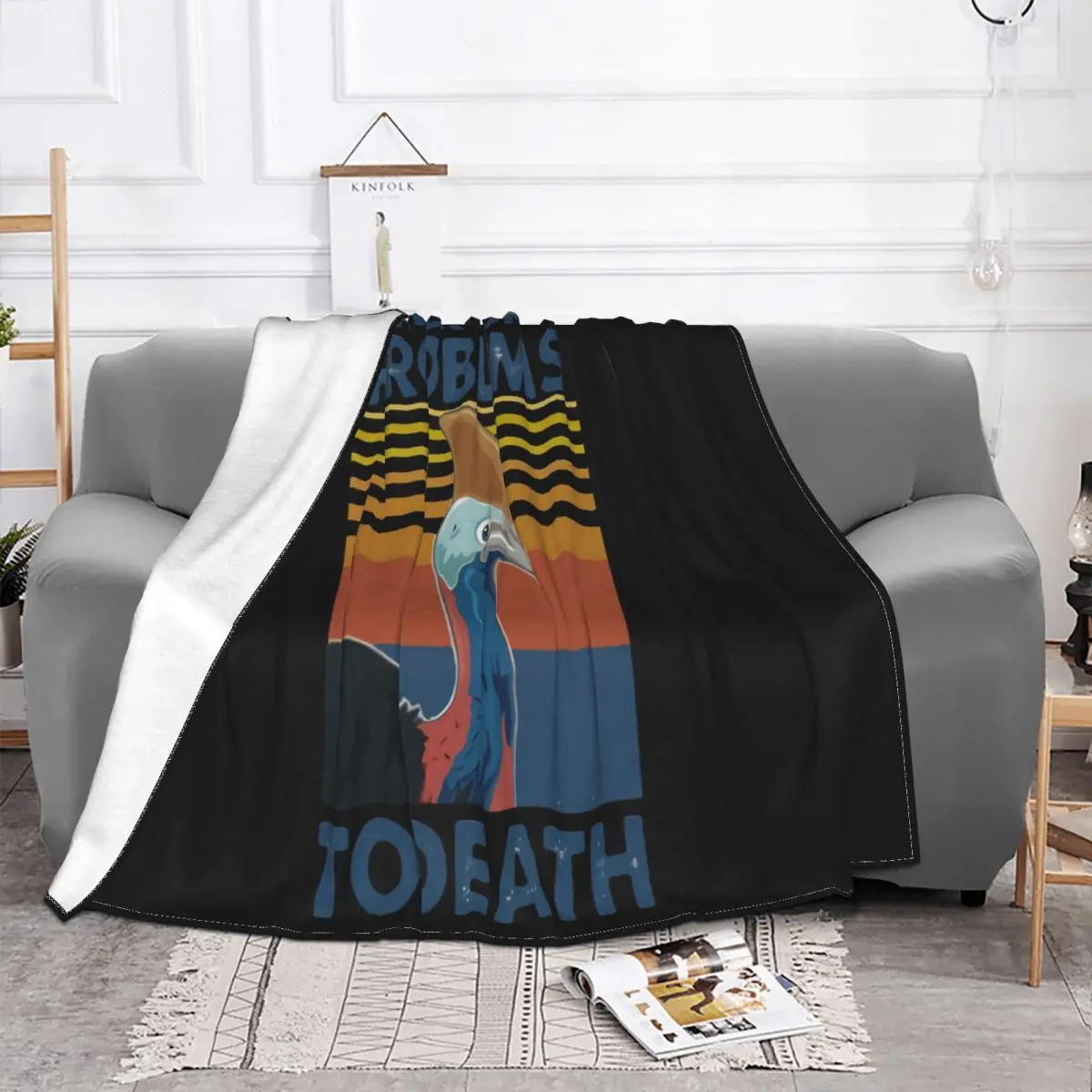 Animal Cassowary Kick Your Problems To Death Vintage Funny Mens Cotton Logo Throw Blanket