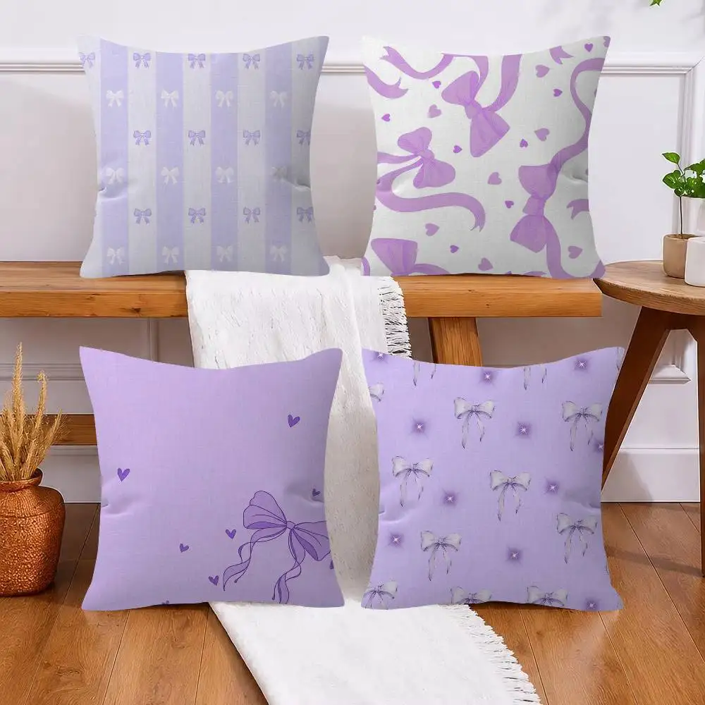 Purple bow beauty   Office Cushion Pillowcase Car Cushion Cover45X45CM Lumbar Pillowcase Sofa Pillowcover