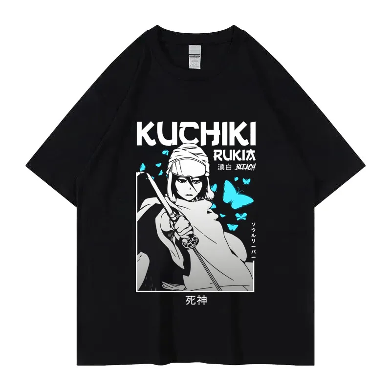 2026 Summer Street Cotton Men's T-Shirt Kurosaki Thirteen Captain BLEACH Print Men's Casual Loose Round Neck Short Sleeves