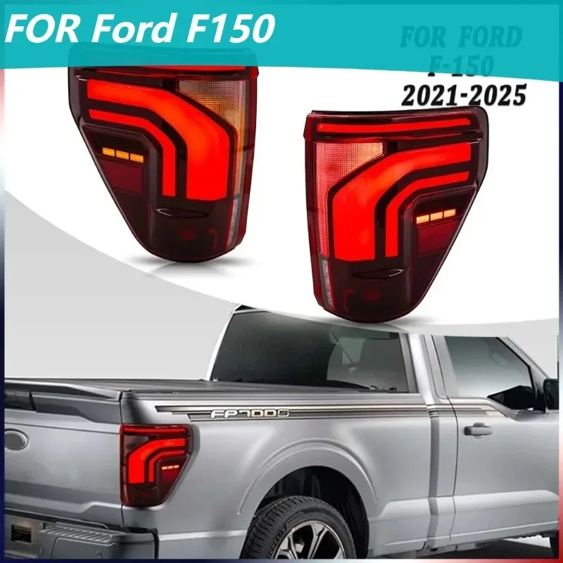 

For Ford F150 2021-2025, 2Pcs Full Red LED Tail Lights, Plug and Play Brake Lamps with Turn Signal