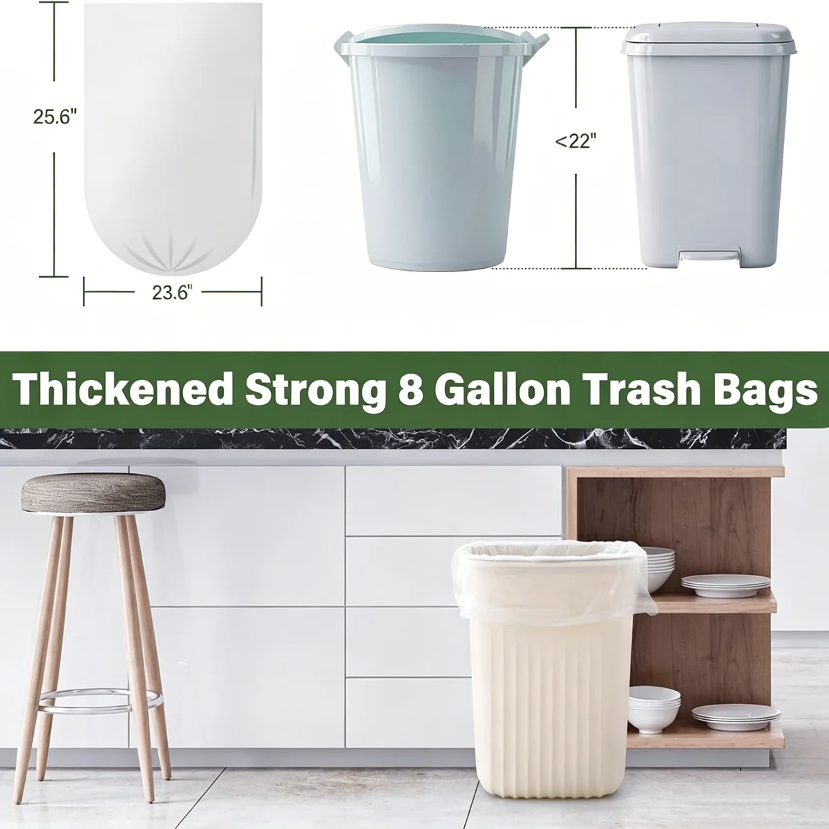 8 Gallon 30L Biodegradable Open Top Trash Bags 60x65cm 20Pcs for Home Kitchen Office black