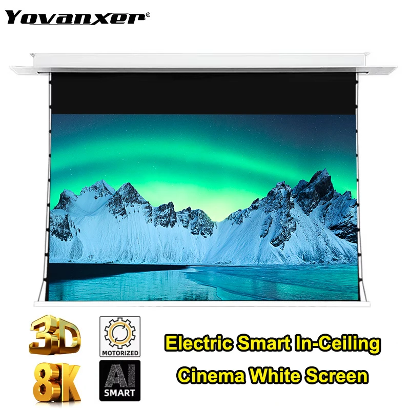 

72-110 inch AI Smart In-Ceiling Cineam White Embedded Electric Projector Screen For All Kinds of Projectors For Home Theater 4K