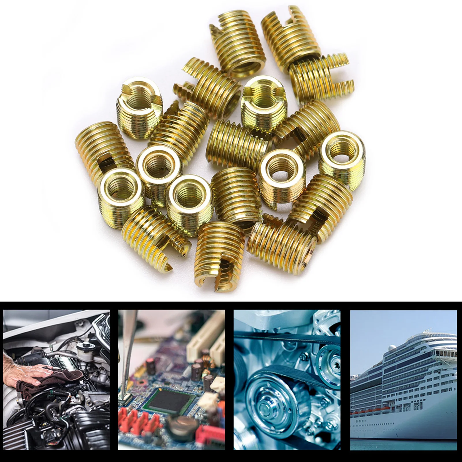 

F5 10Pcs Carbon Steel Self tapping Thread Insert Accessories(Inner M6*1.0 Outer M9*1.0) Grooved carbon steel self-tapping screw