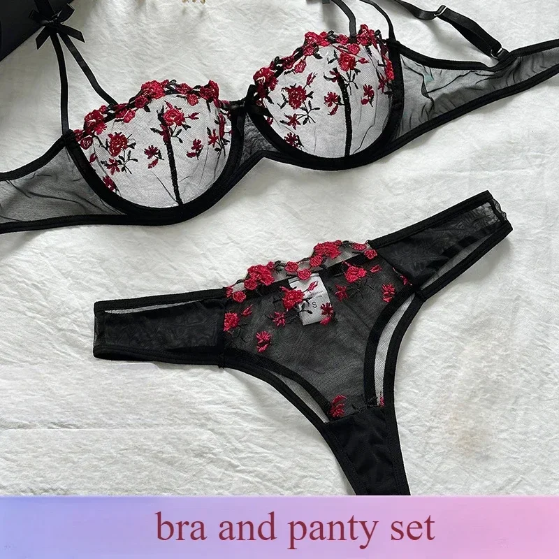 Lingerie untuk wanita pakaian dalam Set Lingerie Perancis seksi lukisan tinta bordir kupu-kupu Bra renda Set korset Mujer Lingerie Set