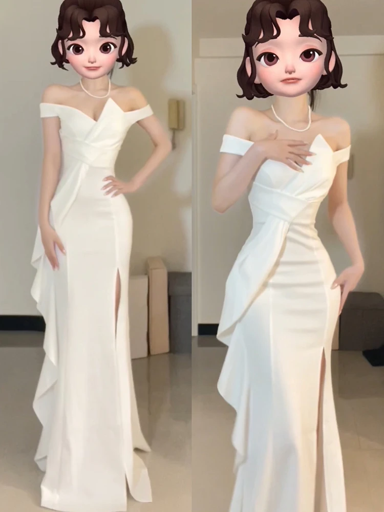 

Ele White Off-oulder Slim Fit Bridal Dr for Wedding Ceremony And Wedding Dinner Lightweight Luxury Morning Robe for ...