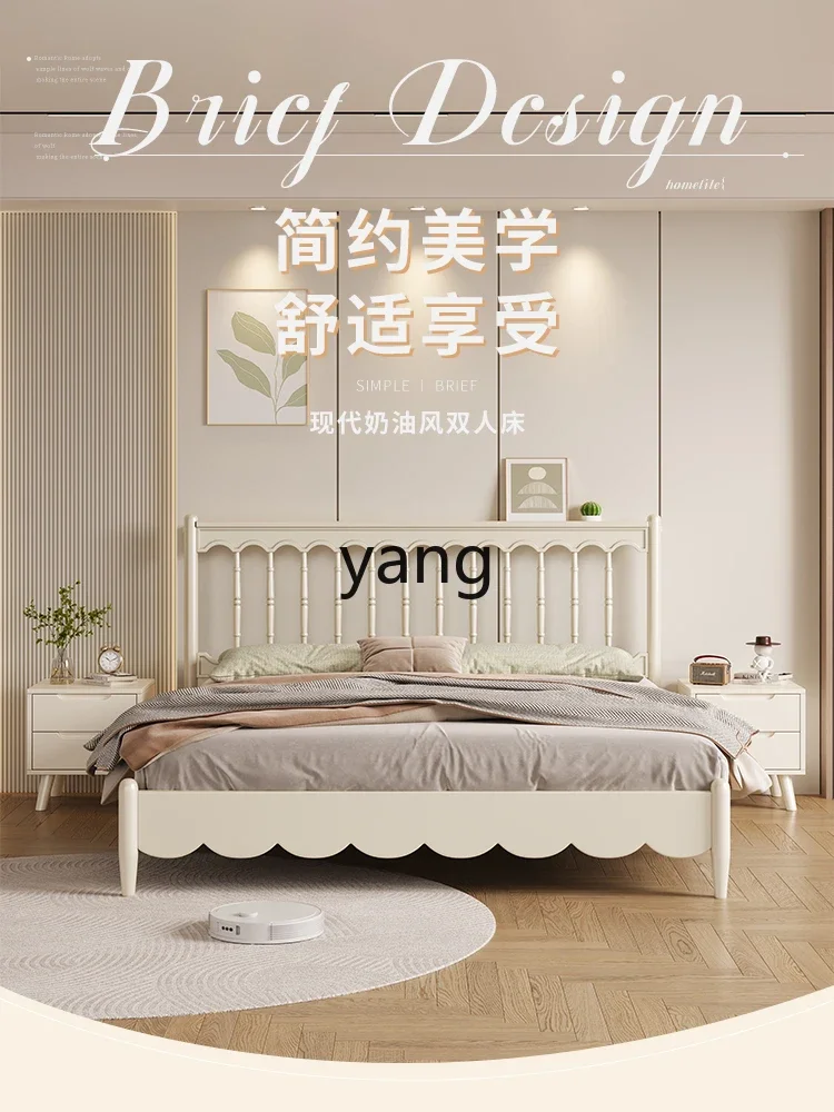 YJQ white cream wind solid wood single double bed 1.5 master bedroom home modern simple storage wedding bed