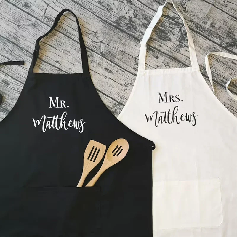 Personalized Custom Mr Mrs bride groom Couple Apron Wedding Engagement Newlywed Bridal Shower Anniversary Christmas Gift present