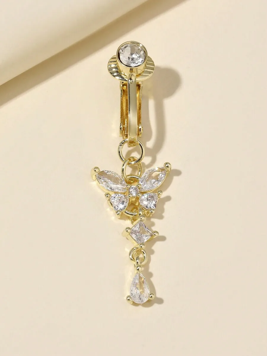 1 Stück künstlicher Bauchnabelring mit Schmetterling, kein echtes Piercing, zum Aufstecken am Bauchnabel, als Geschenk für Frauen