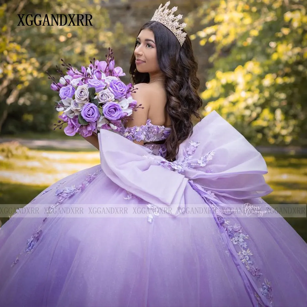 فساتين Quinceanera باللون الأرجواني الفاتح المخصصة 2024 أرجواني على شكل قلب مزين بالدانتيل على شكل كرة الأميرة الحلوة 16 فستان فيستدو دي 15 أنيوس