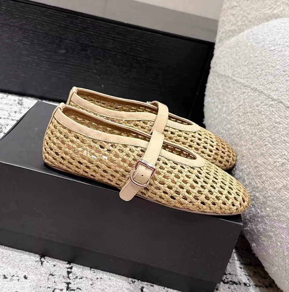 

Handmade Woven One Button Strap Single Shoes Women's Flat Shoes Shallow Mouth Hollow Breathable Mary Jane Cave Sandals