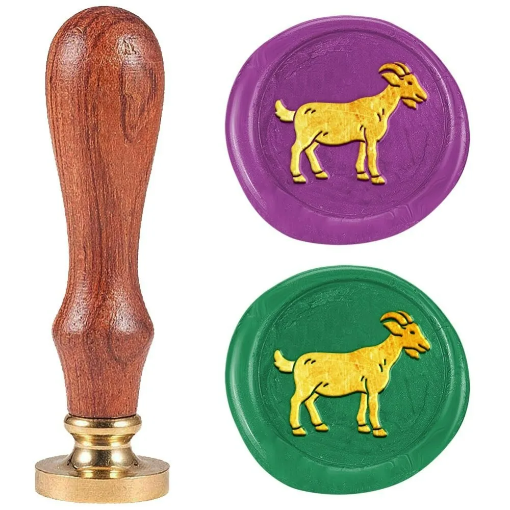 

Goat Seal Stamp 1" Animal Vintage Sealing Stamps Removable Brass Head Seal Stamp with Wooden Handle for Envelope