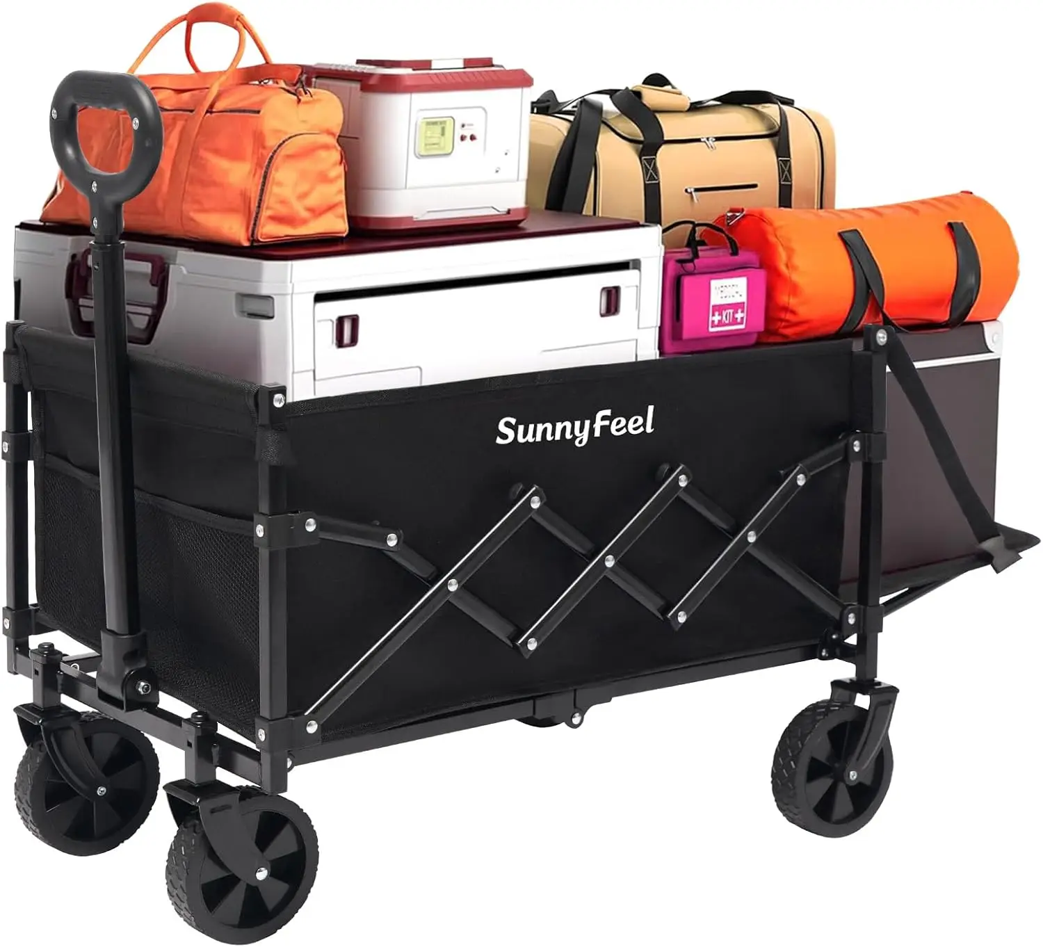 330lbs Wagons Carts Foldable with Extended Tailgate,Heavy Duty Collapsible Folding Wagon Carts with