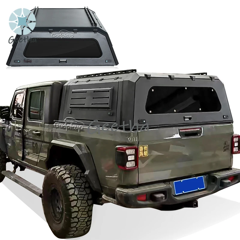 For Pickup Tonneau Cover Aluminium Flat Material 4x4 Slide on Camper Truck Topper Canopy for Jeep Gladiator Hardtop