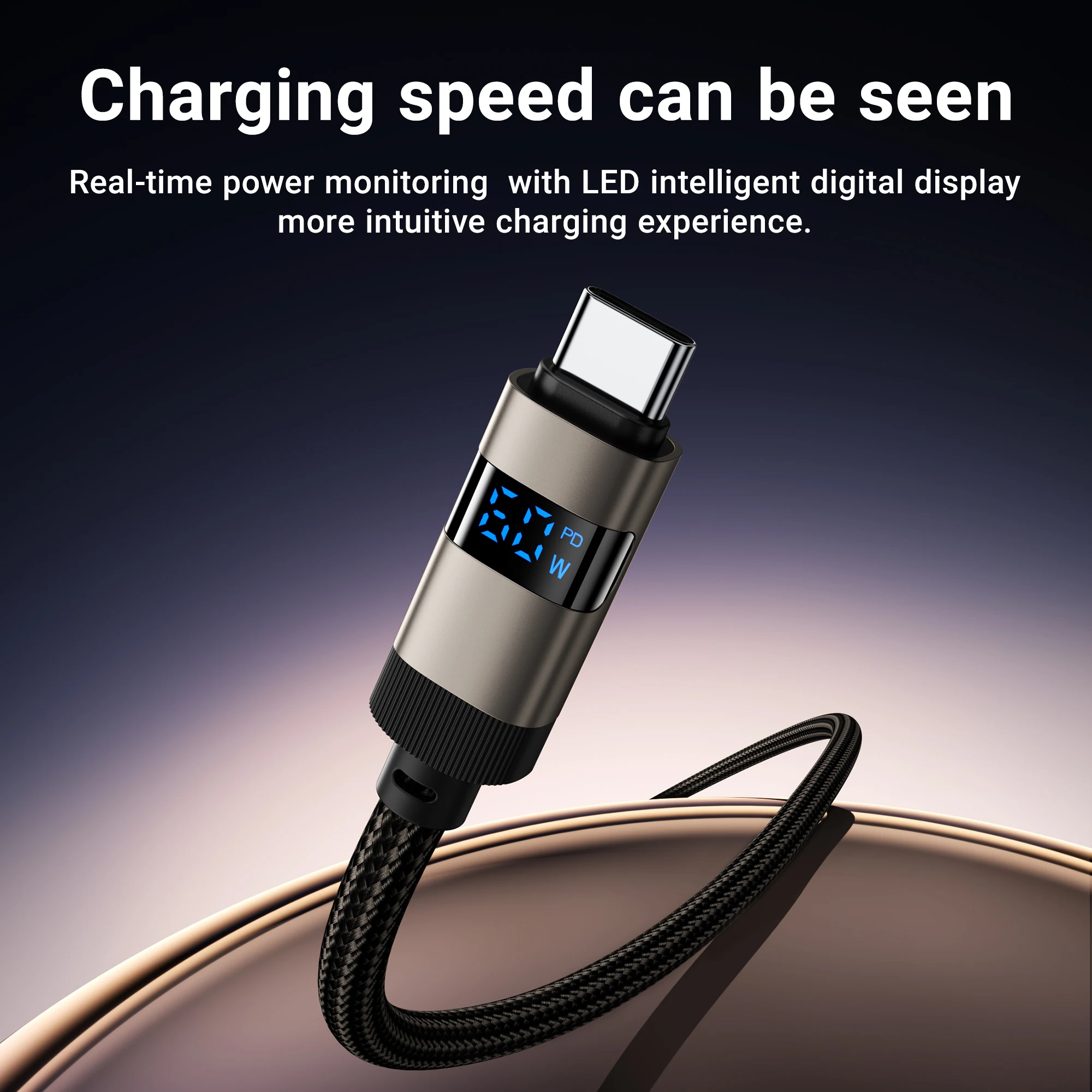 ACEFAST 내구성 USB C to C 3A 휴대폰 고속 충전 케이블, 삼성 S23 S24 60W LED 디지털 디스플레이, 노트북용 1.2M 유선 코드