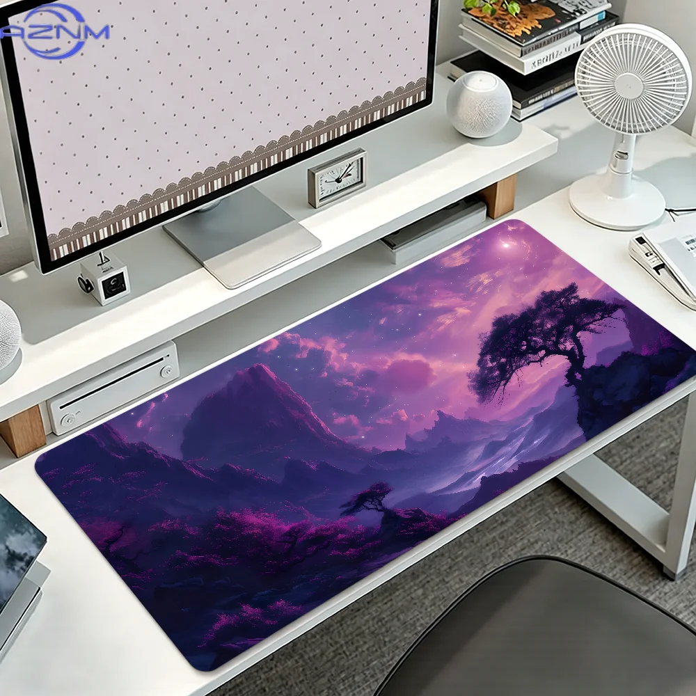 Purple Starry Mountain Fantasy Landscape Mouse Pad, Waterproof Non‑Slip Mouse Mat for Dreamy Gaming Desk