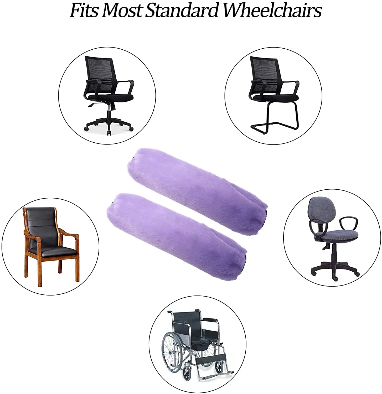 2Pcs Soft Fuzzy Wheelchair Armrest Covers Universal Plush Elbow Arm Pads Anti-slip Office Chair Armrest Cushion