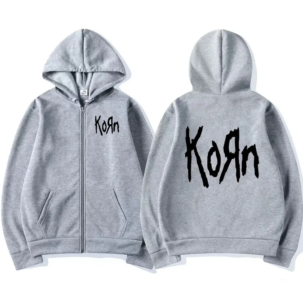 Streetwear Punk Sweatshirts Jackets Korn Rock Band Letter Logo Zipper Hoodie Men's Metal Oversized Zip Up Hoodies Gothic Vintage