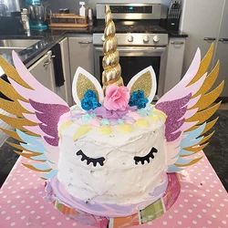 Unicorn Cake Topper Set Rainbow Horn Kids Girl Birthday Party Cake Decoration Tools Baby Shower Wedding Unicorn Theme Party