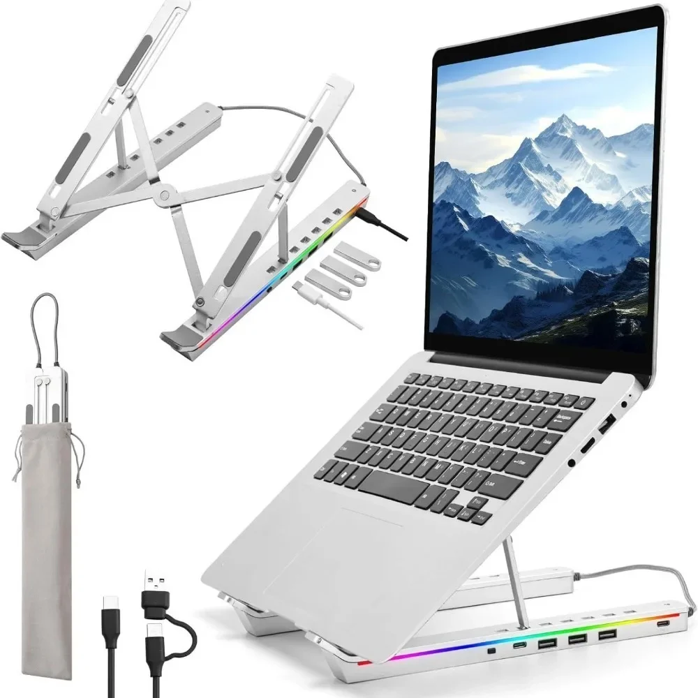 Laptop stand with USB GRB aluminum alloy luminous stand, adjustable heat dissipation expansion dock stand, Notebook Bracket