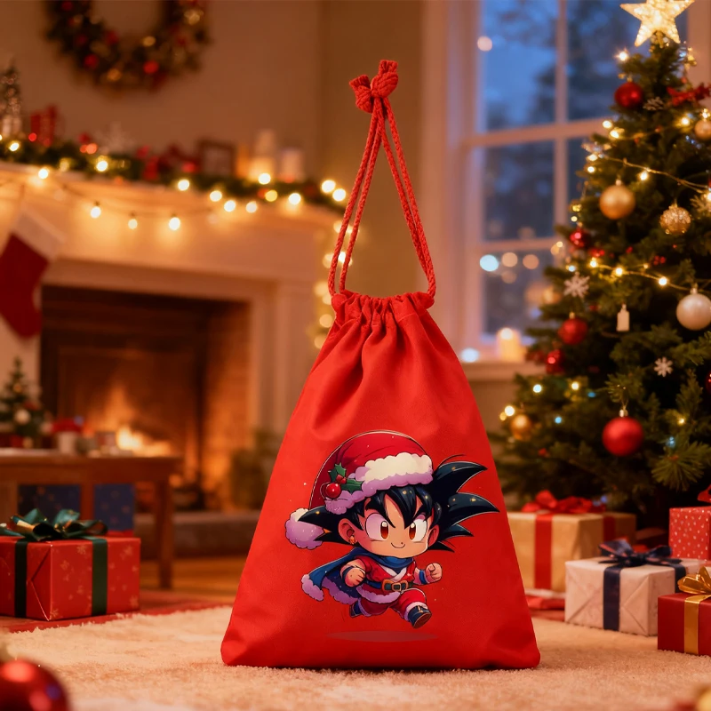 

Dragon Ball Red Drawstring Christmas Gift Bag Anime Pure Cotton Storage Bags Portable Cute Candy Storage Organize Bag Xmas Gifts