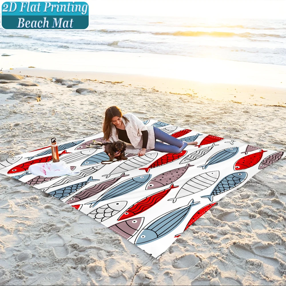 1-Piece Set, Summer Outdoor Beach Mat, Includes 4 Ground Stakes, Unique Printed Design, Fade-Resistant, Lightweight, Quick-Drying, Easy to Carry, Windproof and Sandproof, Fashionable and Trendy Outdoor Activity Decoration, Suitable for Beach, Camping, Picnics, Parties