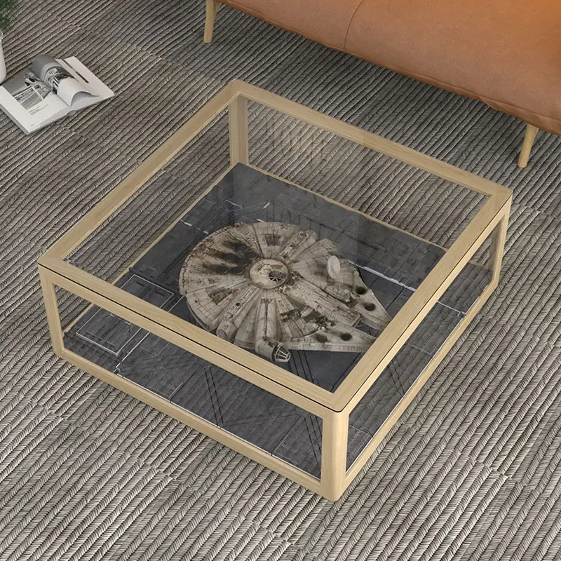 1 Table Modern Minimalist Distressed Tea Table Xiaohongshu Lego Hand Office with Light Display Cabinet Made of Glass