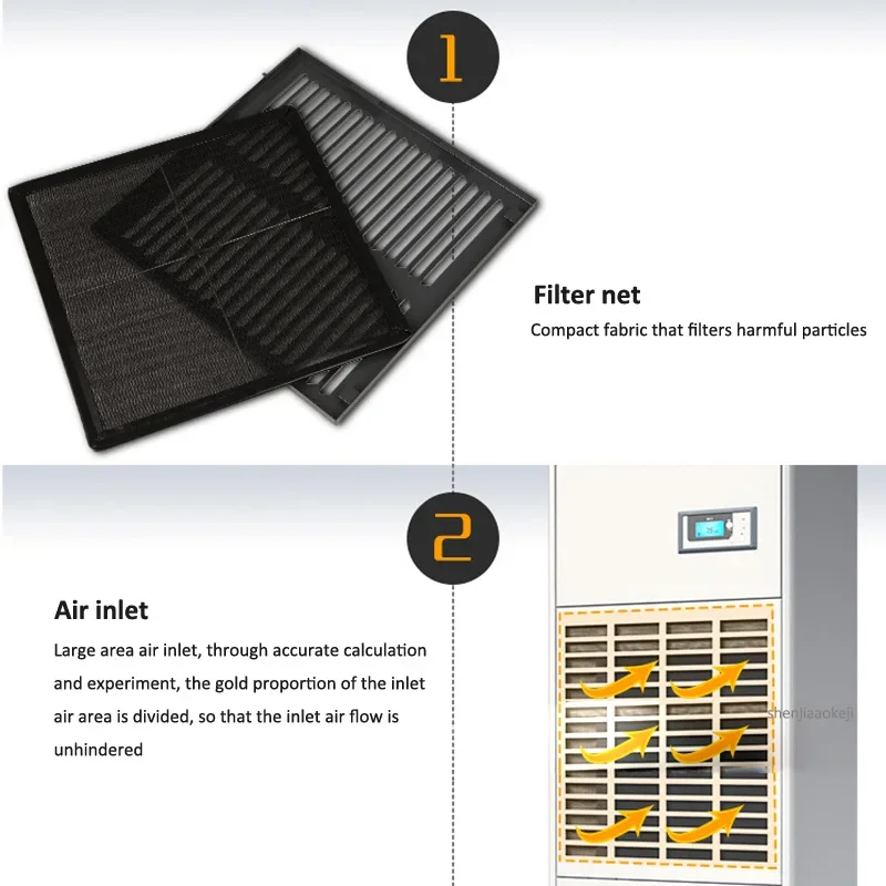 20 كجم/ساعة مزيل الرطوبة الصناعي متعدد الوظائف مزيل رطوبة الهواء التجاري للطابق السفلي/ورشة العمل/المختبر/غرفة المحرك 380 فولت