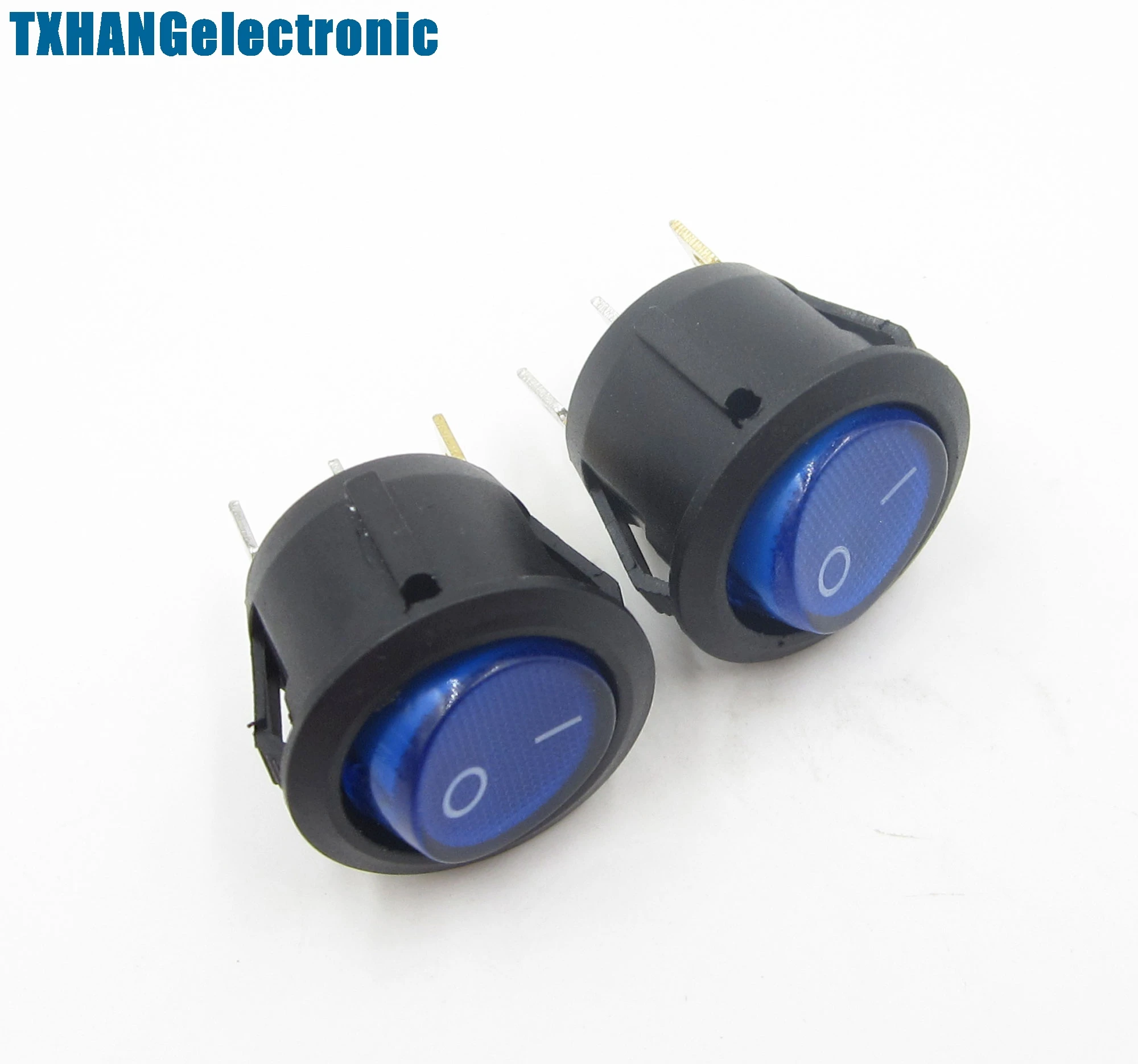 5Pcs Mini 3 Pin Round SPDT ON-OFF Rocker Switch Snap-in Blue