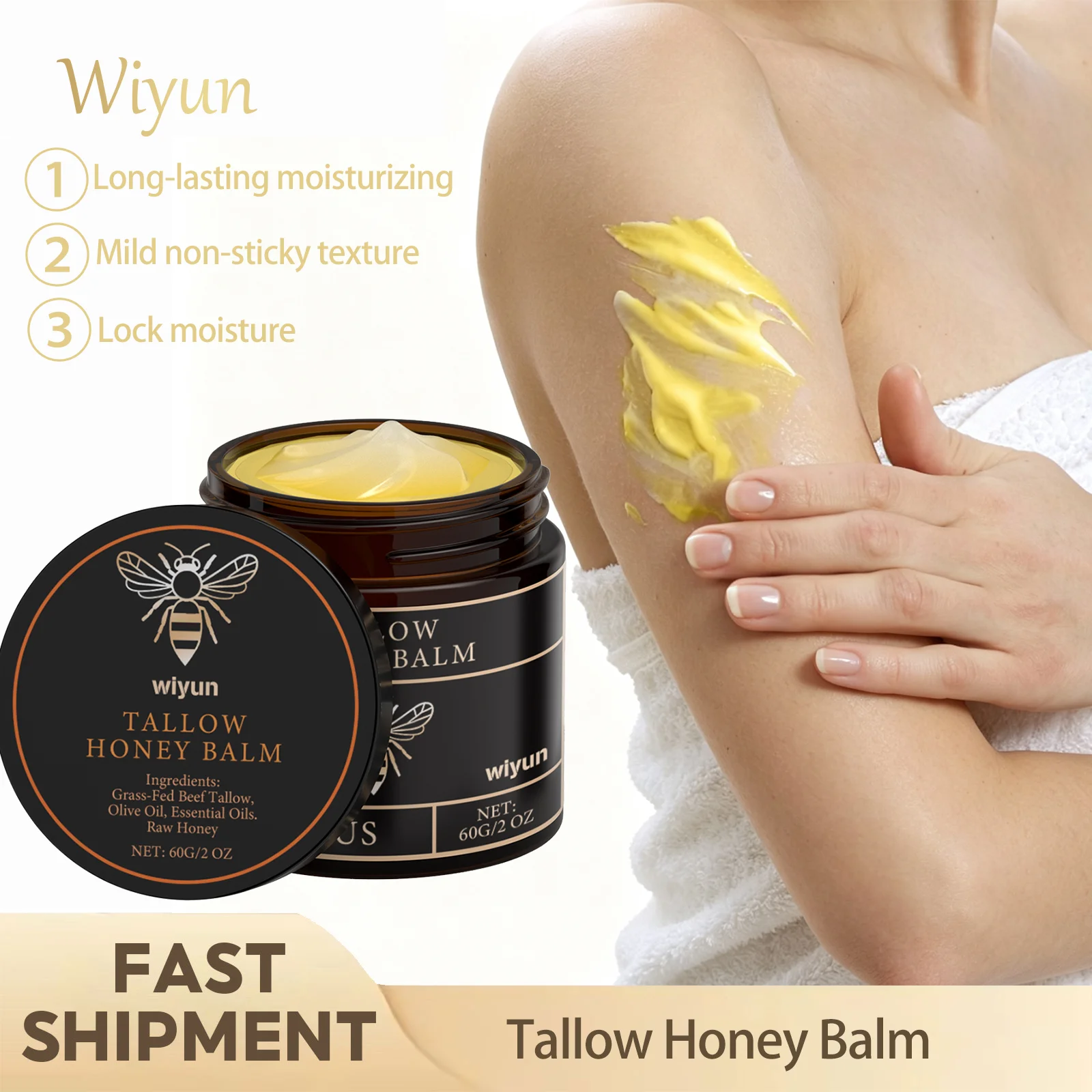 Tallow Honey Balm Deep Moisturizing Body Cream Long Lasting Hydration Improve Dry Rough Skin Enhance Skin Elasticity Non Sticky