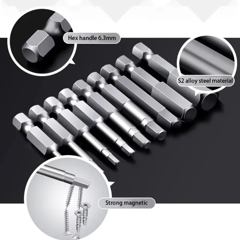 10PCS 1/4 Hex Shank Magnetic Head Screw Driver 50mm Screwdriver Bits H1.5-H12 Nut Driver Set Power Drill Adapter Screw Driver