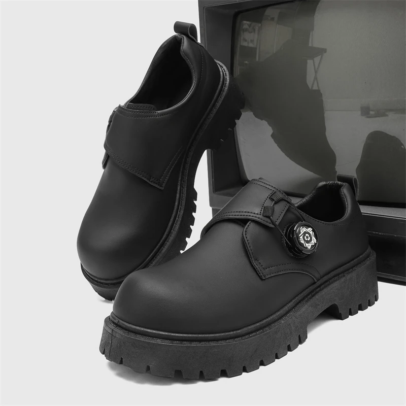 

Men's Leather Shoes:Rotating Buckle-Derby Shoe-Style Wide-Toe Casual Loafers#Business British Formal Luxury Black Driving Hot