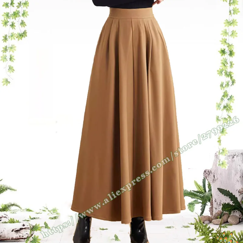 2024 Plus Size 5XL Autumn Retro Vintage A-line Ladies Skirts Hepburn style umbrella skirt Elegant Pleated women's Long Skirt