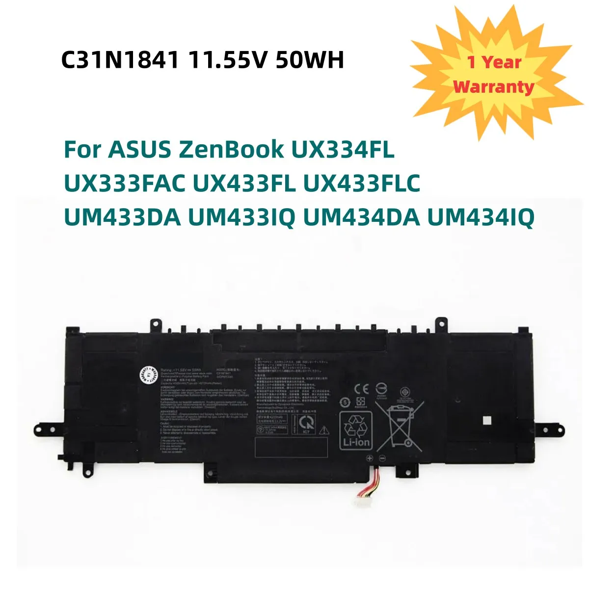 11.55V 50WH C31N1841 Laptop Battery For ASUS ZenBook UX334FL UX333FAC UX433FL UX433FLC UM433DA UM433IQ UM434DA UM434IQ