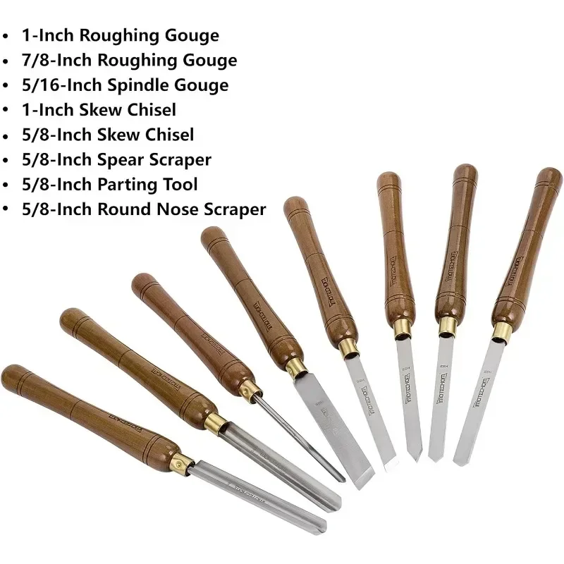 8-Pieces HSS Wood Turning Tools Lathe Chisel Set with Wooden Box