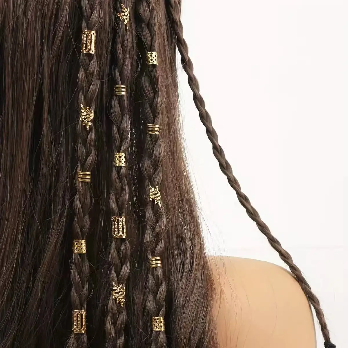 40Pcs Hair Ring Braid Dreadlocks Hole Micro Beads Adjustable Cuff Clip Hip Hop Hair Braid Styling Small Silver Gold Plated