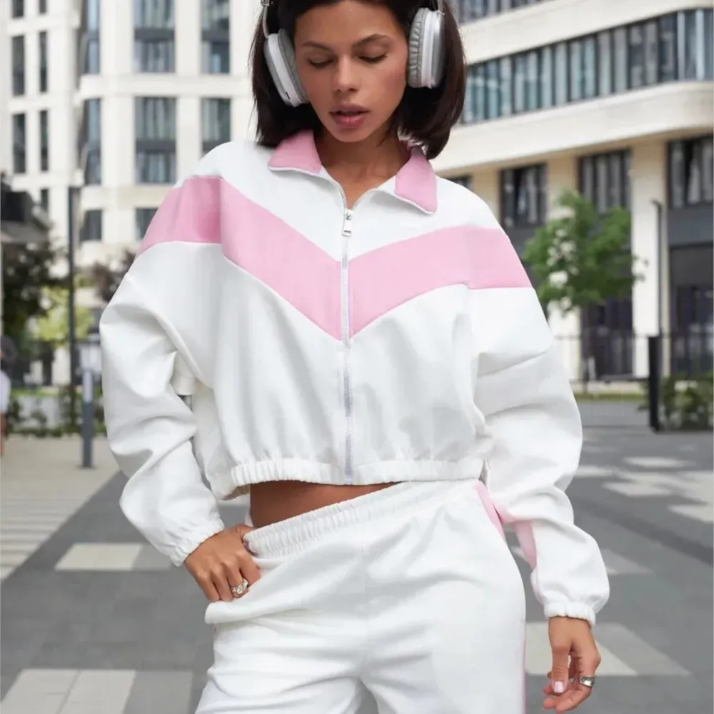 

Sports Trousers Sets Fashionable Loose Contrasting Color Street Style Pant Sets Long-sleeved Cardigan Top Trousers 2-piece