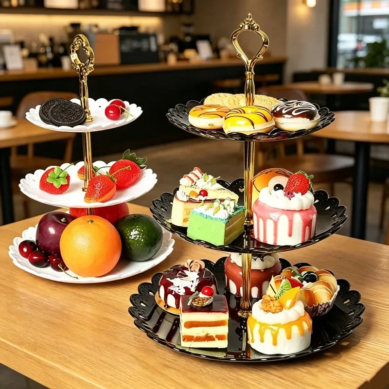 European Style Three-layer Cake Tray Multi-tier Dessert Stand Fruit Candy Plate Wedding Party Home Dessert Table Display Tools